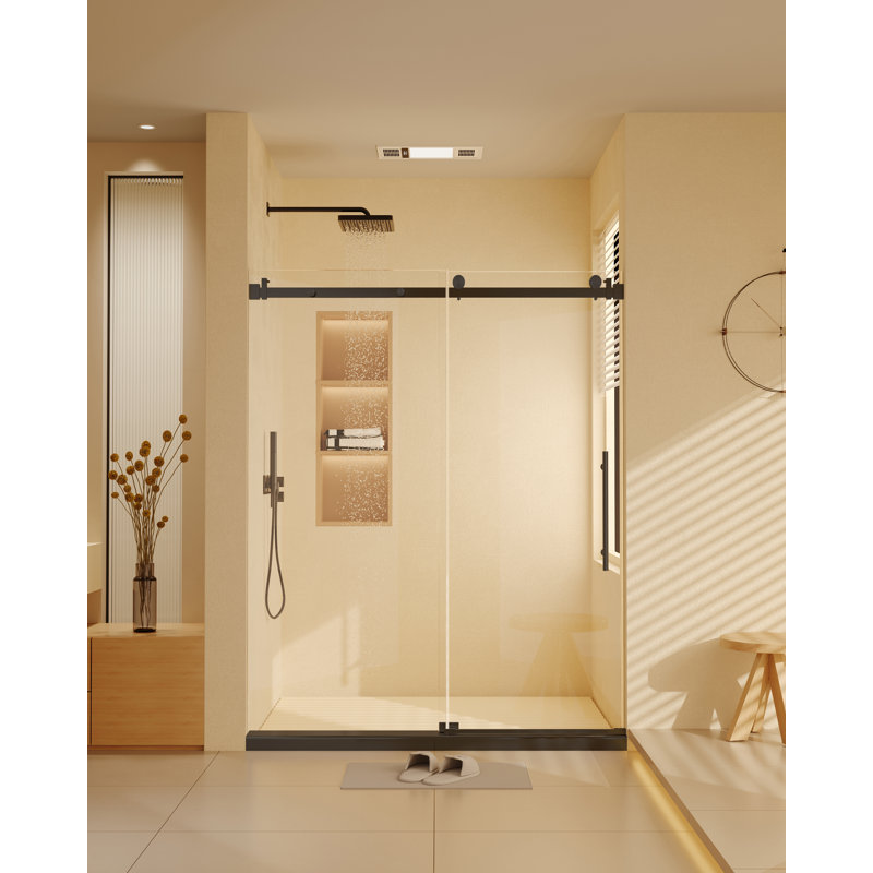 56-60" X 76" H Frameless Sliding Bathtub Door, Tub Shower Door, 3/8"(10mm) Clear Tempered Glass, Matt Black Finish, Black