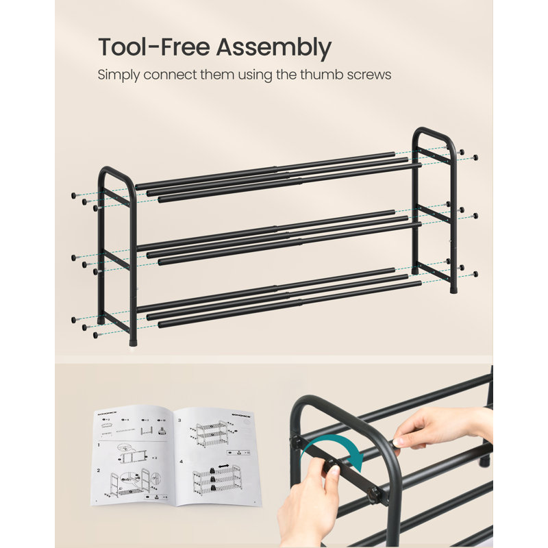 3 Tier Expandable Adjustable Shoe Rack, 47.7cm H x 44.5cm W x cm D