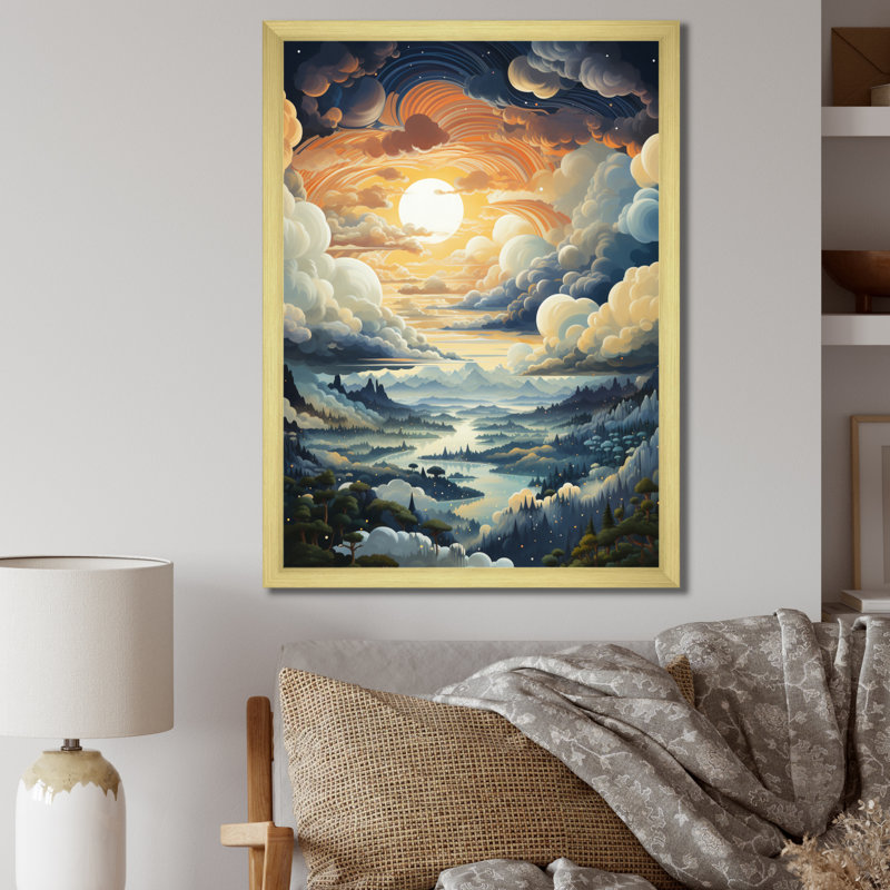 Nuage gris ciel II - paysage et nature, art mural, salon, H 44 po x l 34 po x P 1,5 po, Encadrement doré