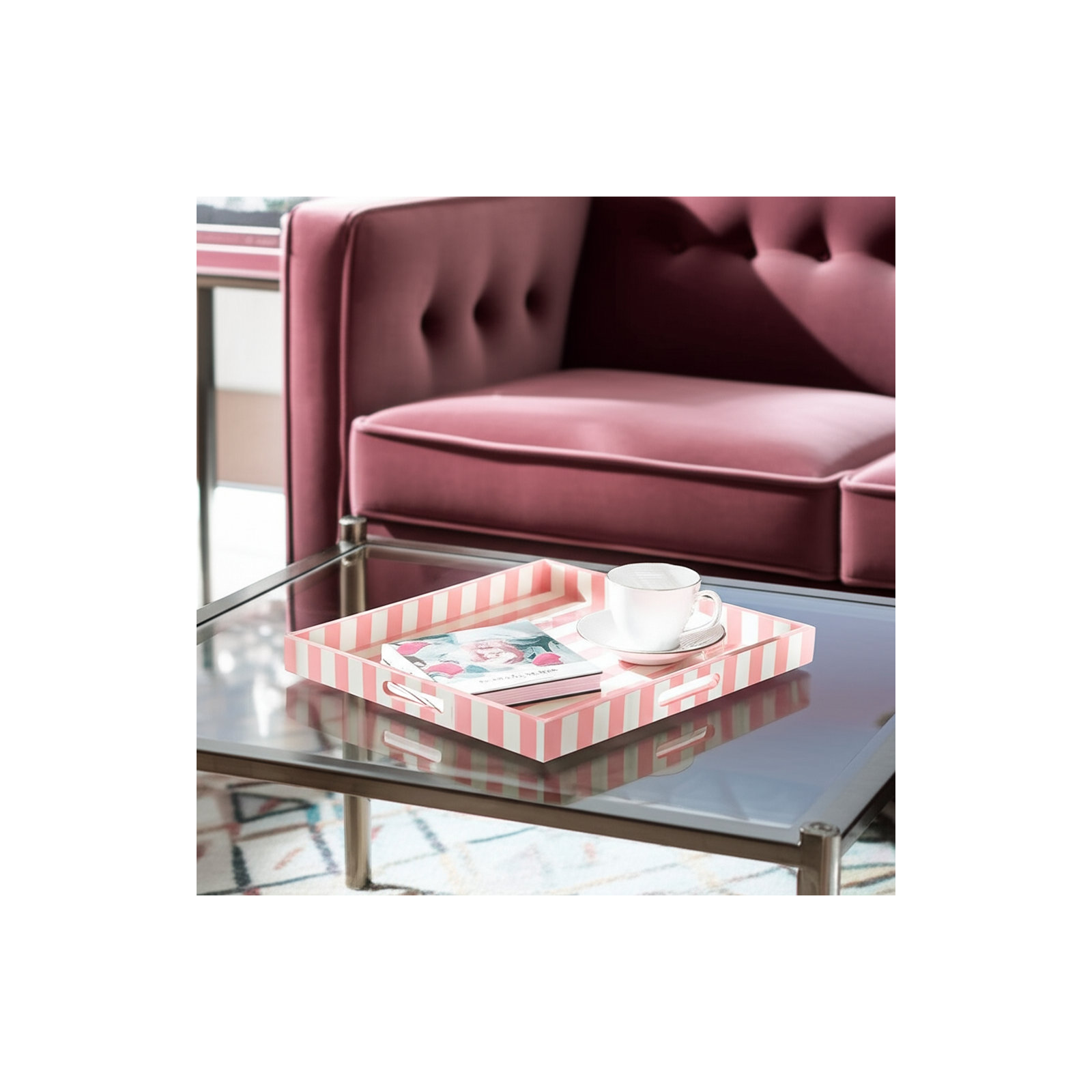 Montauk Stripe Tray , Pink