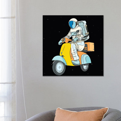 Cosmonaut And Scooter - Wrapped Canvas Print