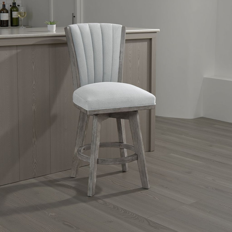 Ensemble de 2 fauteuils pivotants Core, bois gris, velours cannelé, Tabouret de comptoir (siège d'une hauteur de 25 p