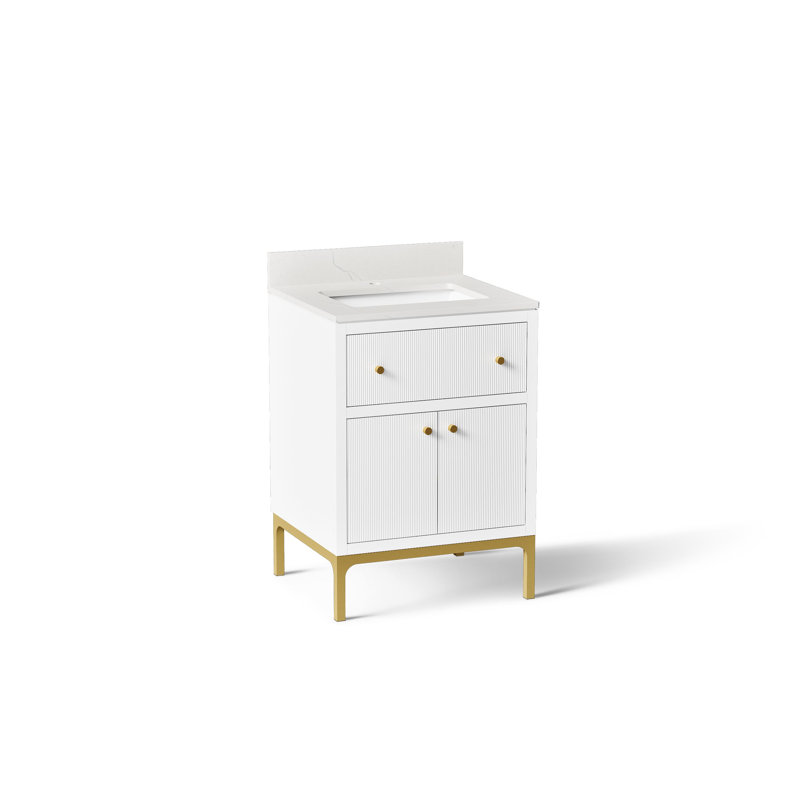 Meuble-lavabo avec lavabo et plateau en quartz Calpa, Blanc, 24"