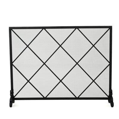 Écran de foyer en fer - panneau simple, style contemporain minimaliste, 42,11 po x 8,92 po 32,22 po, fer noir, panneau en forme de losange élégant