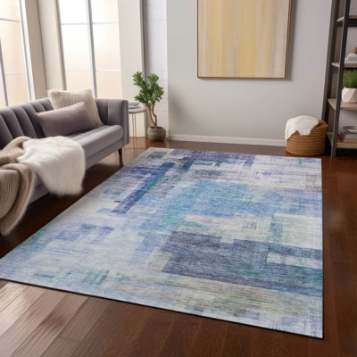 Tapis bleu intérieur / extérieur lavable à la machine Chayden ACN1067