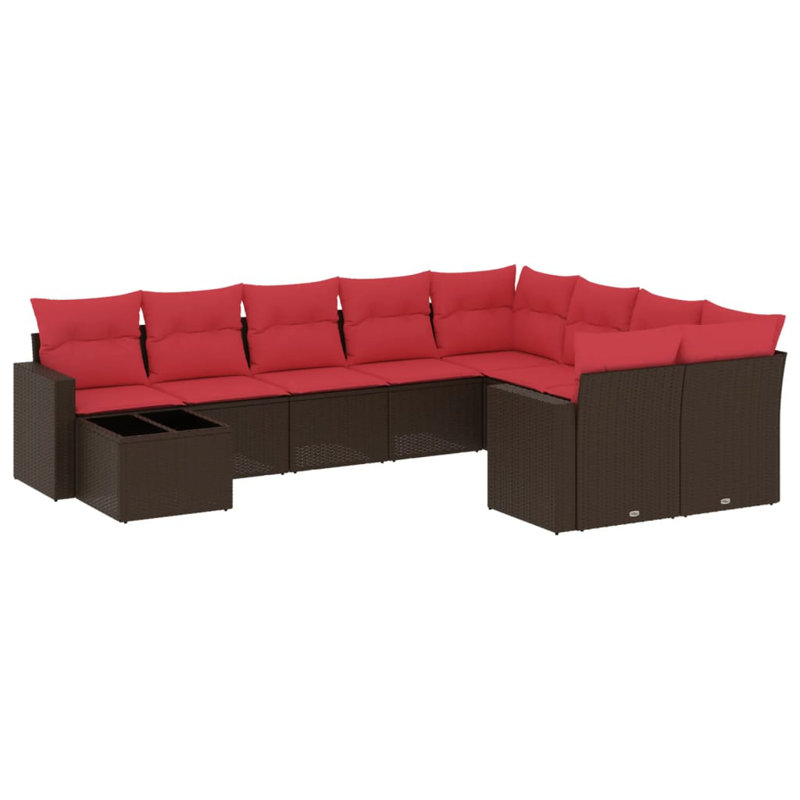  Ensemble de canapé de patio 10 pièces avec coussins en rotin de polyester brun (États-Unis seulement), Rouge, Brun