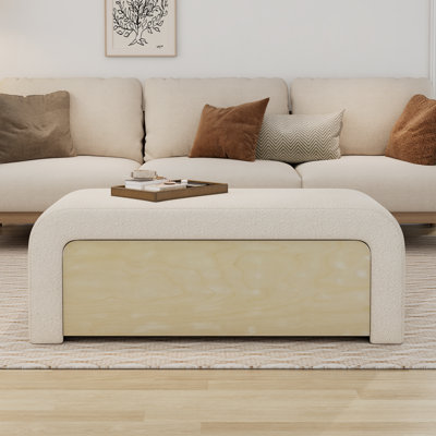 White Upholstered Storage Ottoman With Drawer - Multi-Functional For Living Room/Bedroom (Space-Saving)