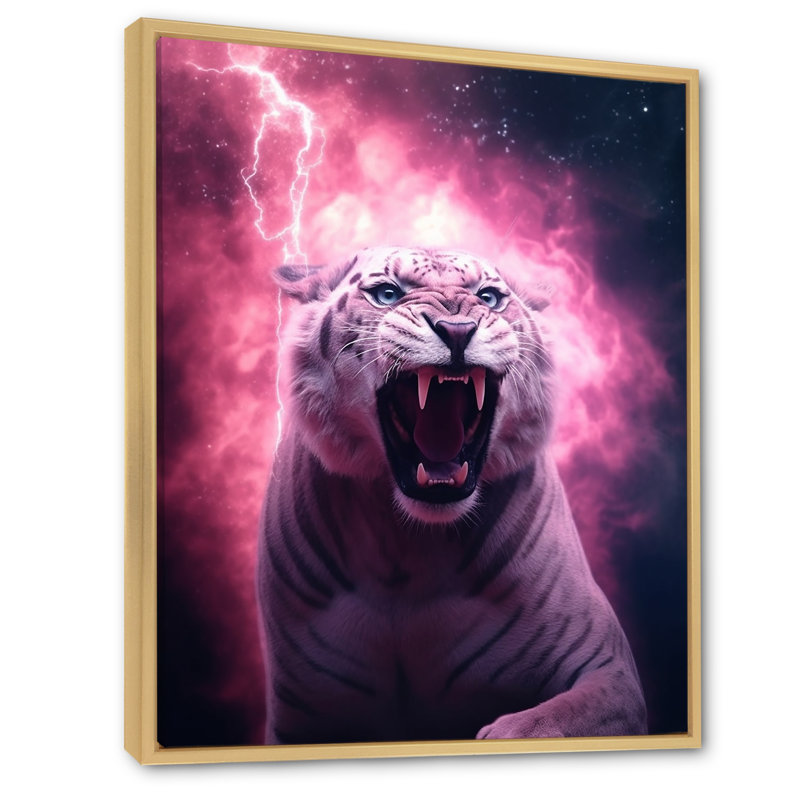 «Pink Lightening WIld Tiger I», reproduction sur toile, Cadre naturel flottant, H 32 po x l 16 po x P 1 po