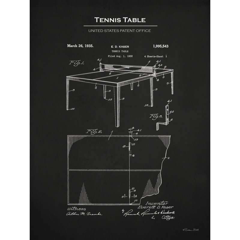 Table de tennis brevetée par Susan Ball, H 36 po x l 24 po x P 1,25 po