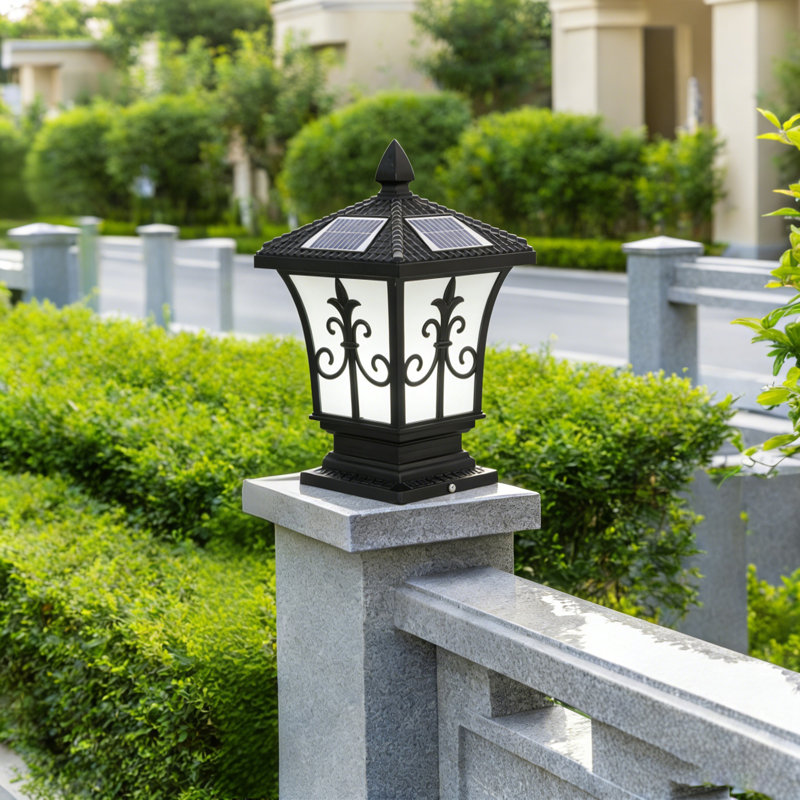 Vintage Solar Outdoor Post Light With Remote, 17.3" H Waterproof Lantern With 4 Color Modes, E26 Base (bulb not included)