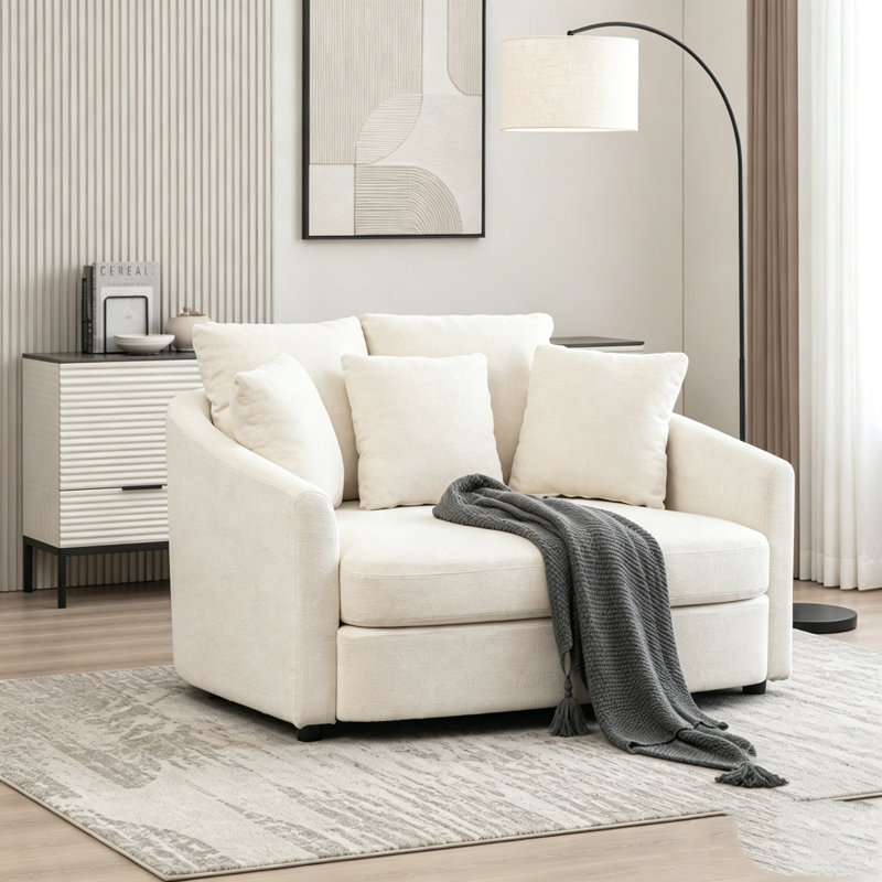 Méridienne rembourrée de 56,3 po de largeur avec coussins, Beige