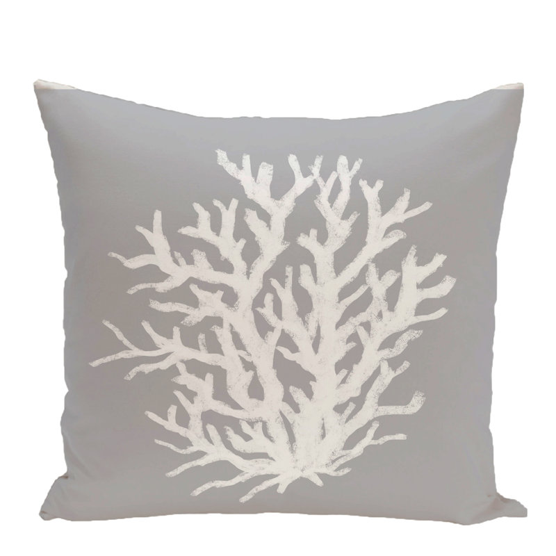 Coral Reef Outdoor Reversible Throw Pillow, 20" H x 20" W x 1" D, Classic Gray