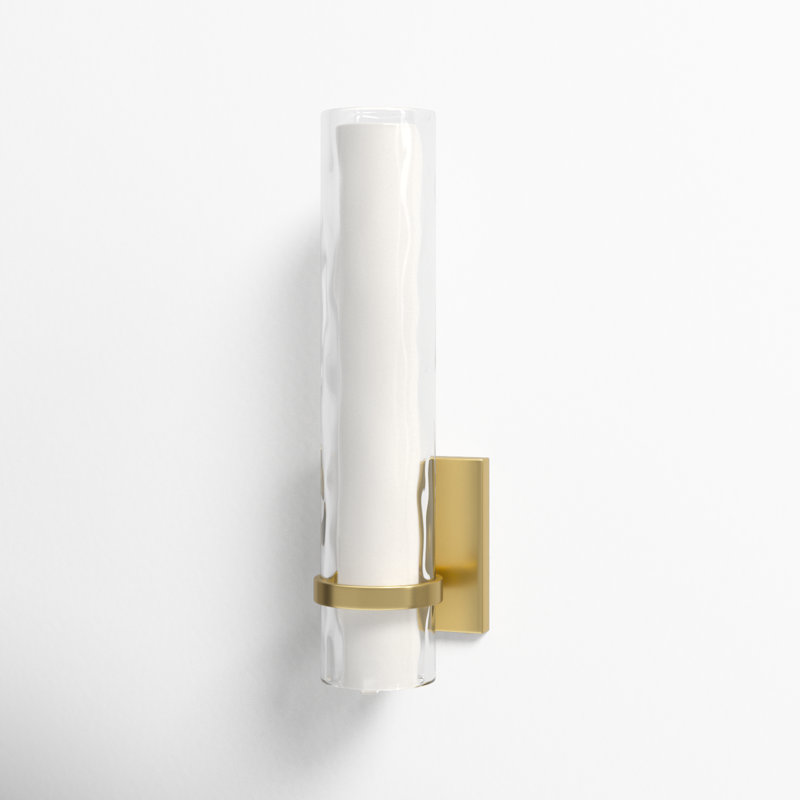 Vilo 1-Light 4.5 inch Wide Golden Brass Gold Contemporary Bathroom Vanity Lighting Fixture, Outer Clear Water, Inner White Frosted Opal Glass Shade, Dimmable LED Compatible, Wall Mounted Sconce