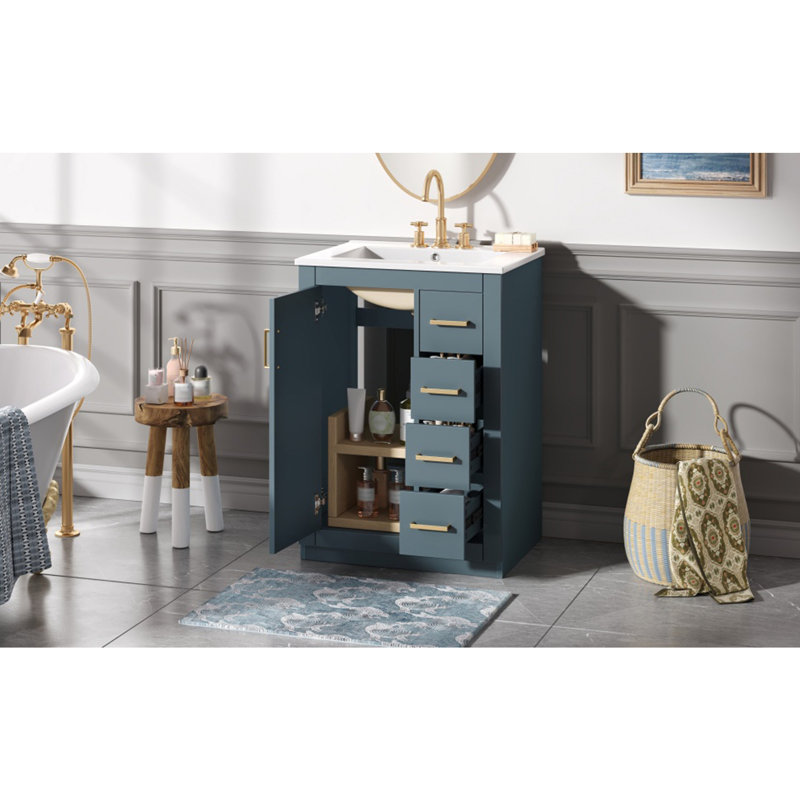 Meuble-lavabo 24 po avec lavabo en céramique intégré, Bleu