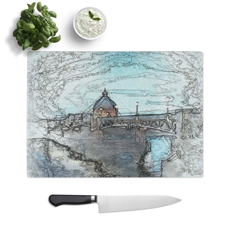 Tempered Glass Saint-Pierre Bridge in Toulouse France Chopping Board, 39 cm W x 28.5 cm L