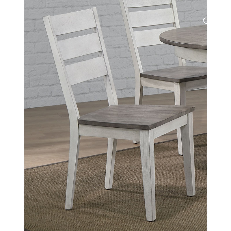 Hedstrom Solid Wood Ladder Back Side Chair in White and Grey