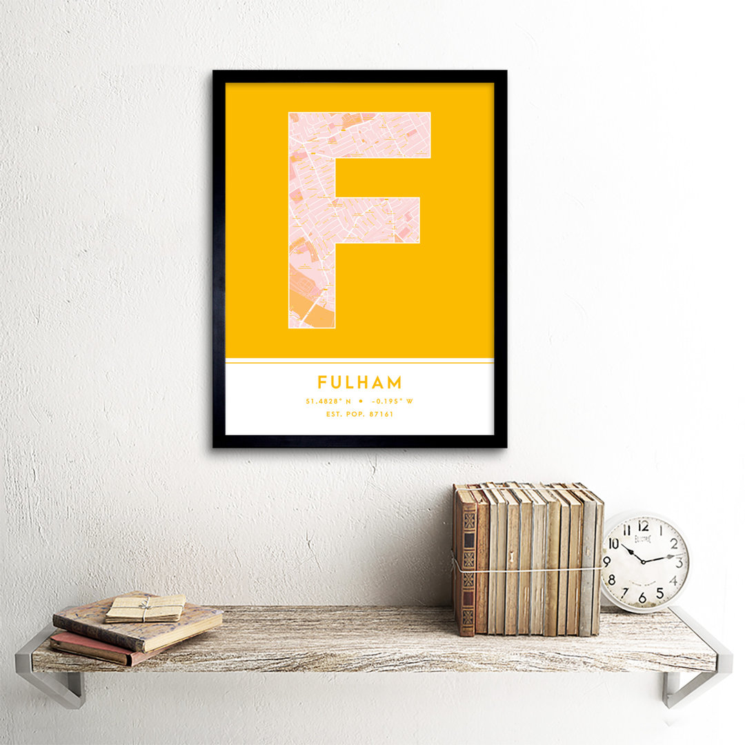 Fulham City Map Fulham Orange - Single Picture Frame Typography