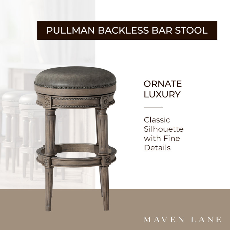 Reclaimed Oak Backless Swivel Bar Stool with Vegan Leather Seat