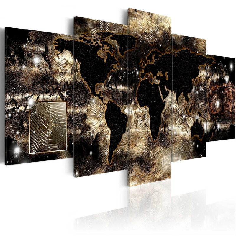 Fresnel Continents And Stars on Canvas, reproduction de 5 pièces, H 40 po x l 80 po x P 0,7 po