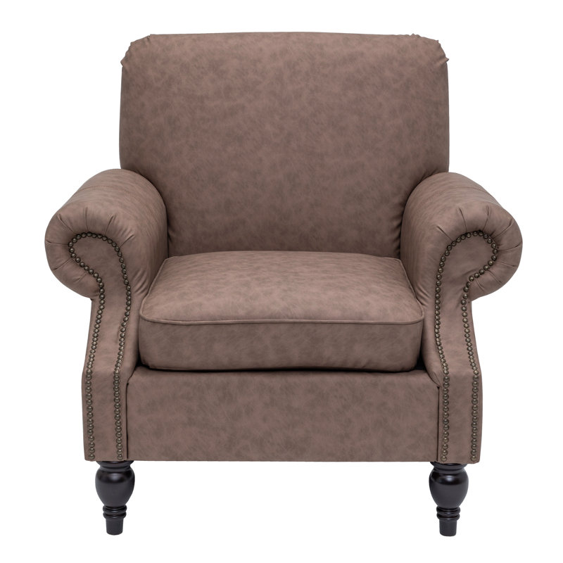 22.4" Seat Depth Accent Chair, Armchair With Upholstered and Roll Arms,Faux Leather, Brown Faux Leather