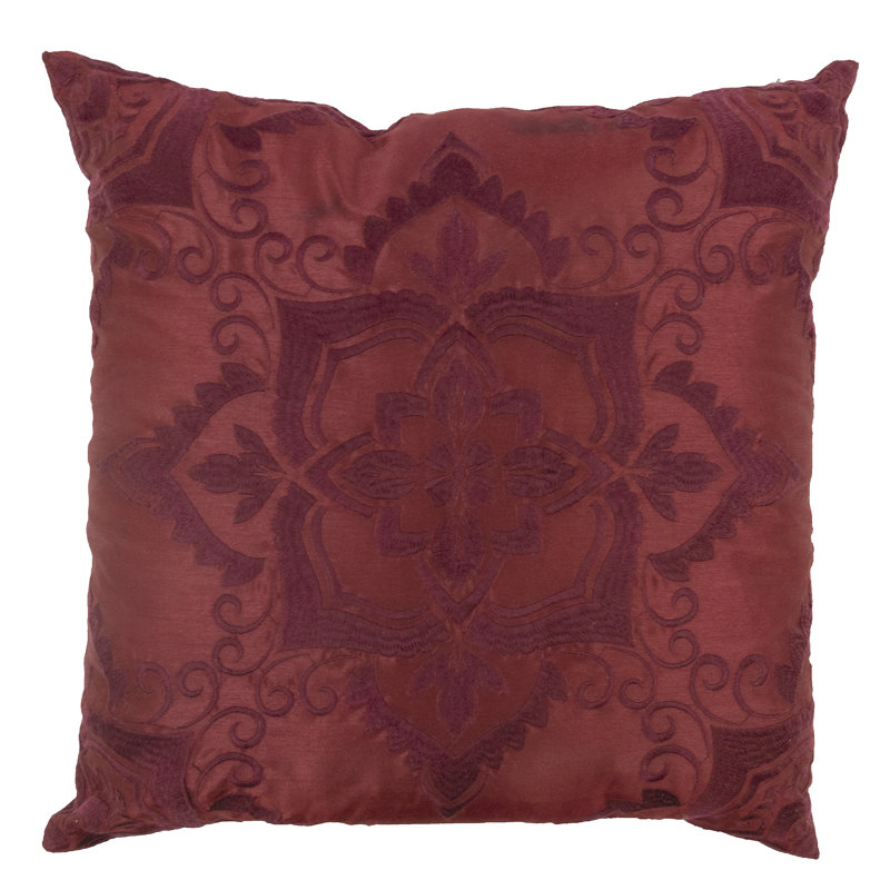 Red Embroidered Square Polyester Decorative Pillow