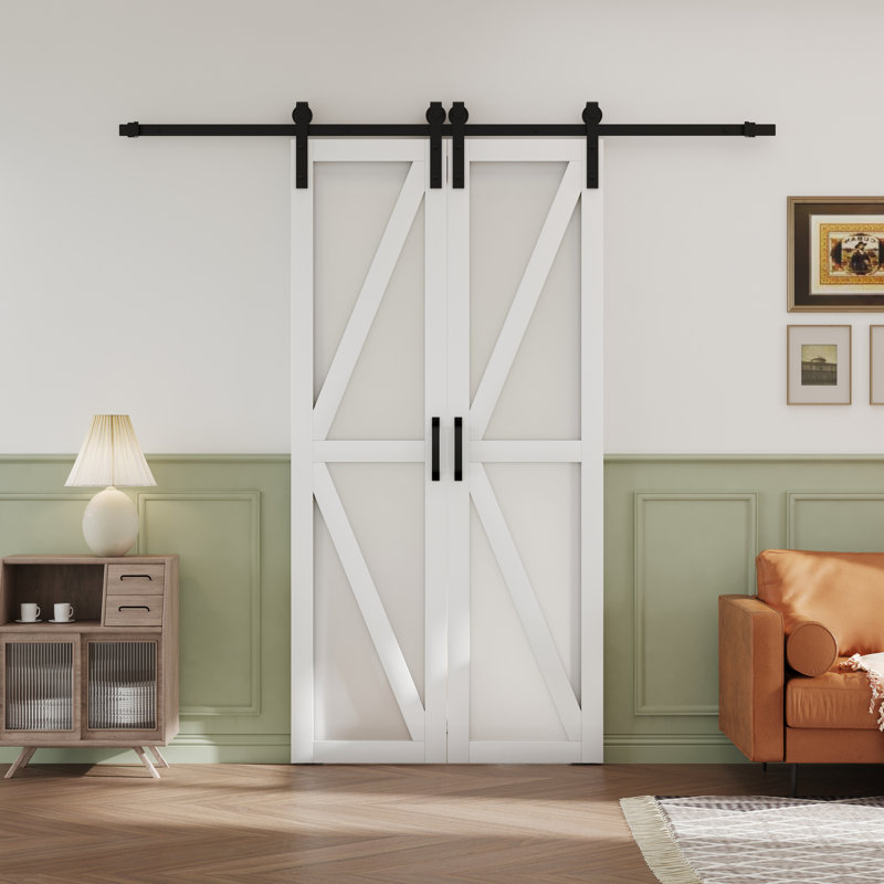 Porte de grange coulissante pré-finie en verre double et bois manufacturé avec quincaillerie d'installation, 42 po x 84 po