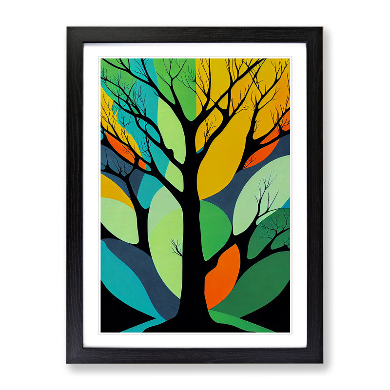 Tree Abstract in Colour Vol.10 1 Piece Single Picture Frame Wall Art, 34cm H x 25cm W x 2cm D, Oak