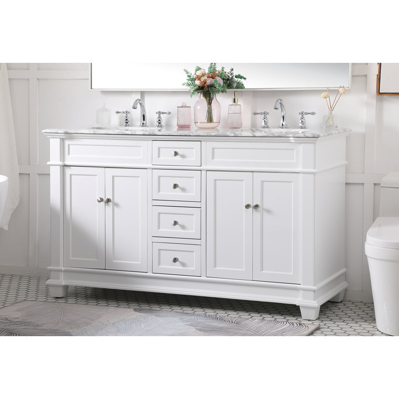 Ensemble de meuble-lavabo double 60 po Lydie, Blanc, Cararra blanc
