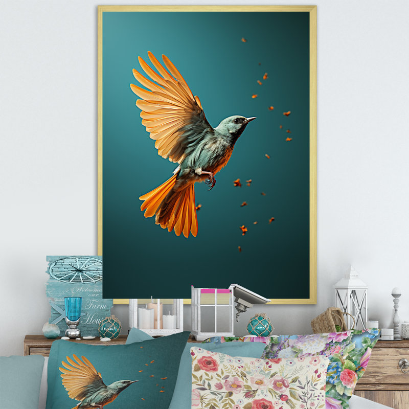 Oiseau contemporain, impression d'art mural, Cadre doré simple, H 40 po x l 30 po x P 1,5 po
