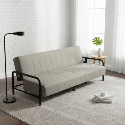 Modern Grey Futon Sofa Bed With Arm, 78.74" 3-position Adjustable Backrest, Metal Frame, Capacity 500 Lbs, Convertible Daybed For Living Room/guest Room/studio Apartment