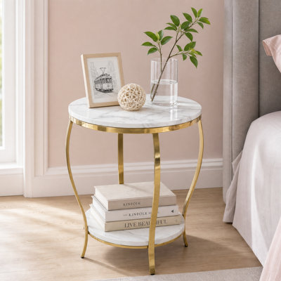 2-Tier Round Sintered Stone Nightstand