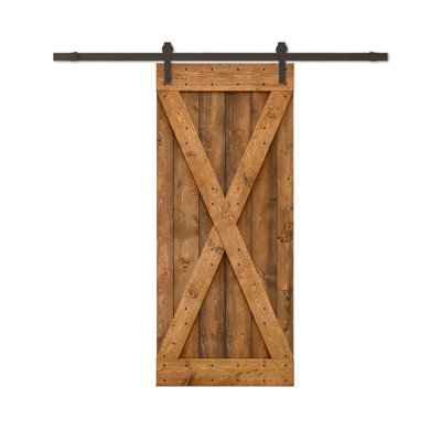 84'' Solid Wood Paneled Stained without Installation Hardware Kit Barn Door