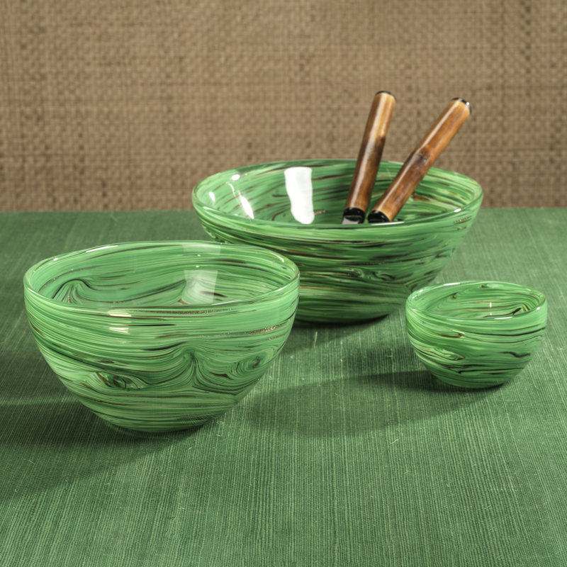 Bol de service en verre Delphine, 12", Multicolore-vert