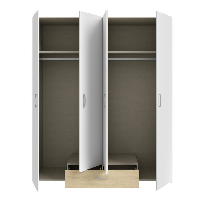 Rankine Manufactured Wood Wardrobe, White/Natural, 159cm W x 191cm H x 54cm D
