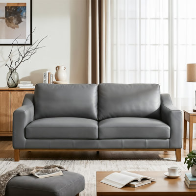Weddel 75.6" Genuine Leather Square Arm 3-Seater Sofa