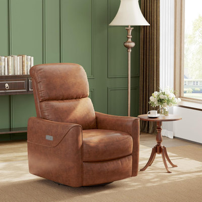 Fauteuil inclinable électrique, fauteuil oscillant pivotant, fauteuil de chambre de bébé inclinable rembourré en similicuir avec port de charge, repose-pieds réglable, fauteuil à bascule simple (brun clair)