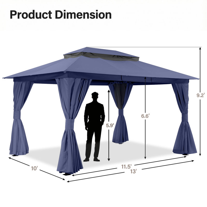 Yardgrace 13'X10' Soft-top Double-Roofed Steel Patio Gazebo, Navy