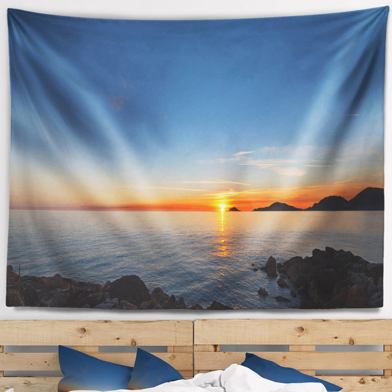Tapisserie coucher de soleil marin dans le golfe de La Spezia, H 32 po x l 39 po