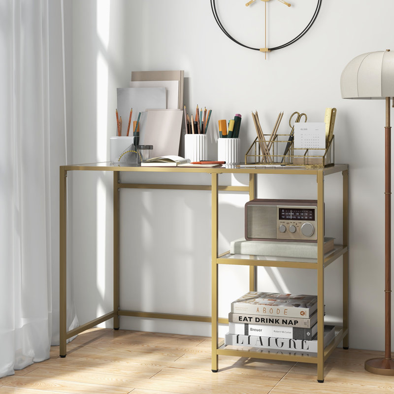 Sohrob Glass Top Metal Base Computer Desk
