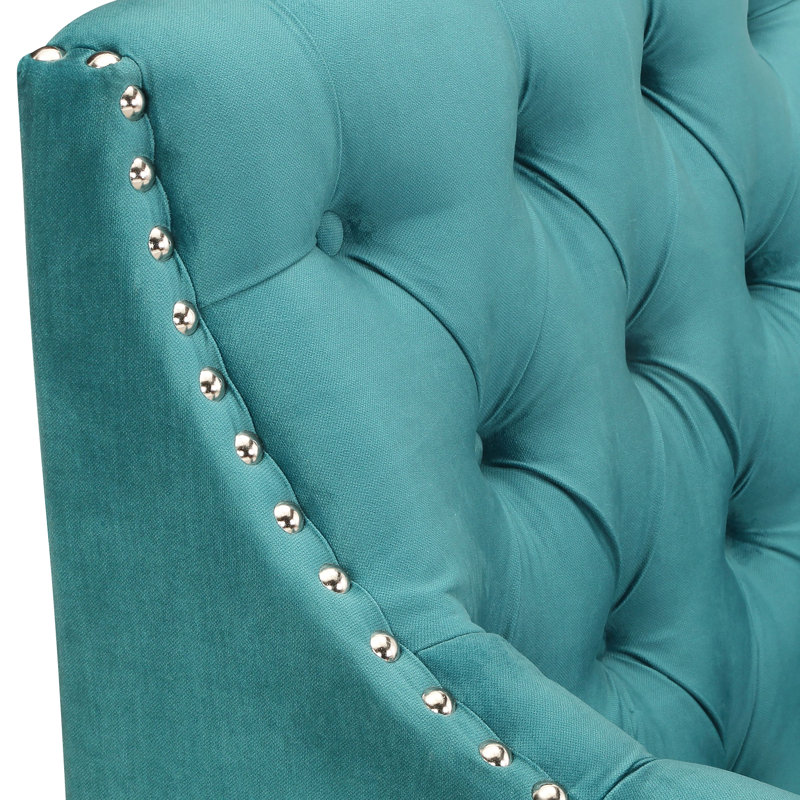 Indrani Norway Tufted Accent Chair With Nailhead Trim, Teal Polyester Blend