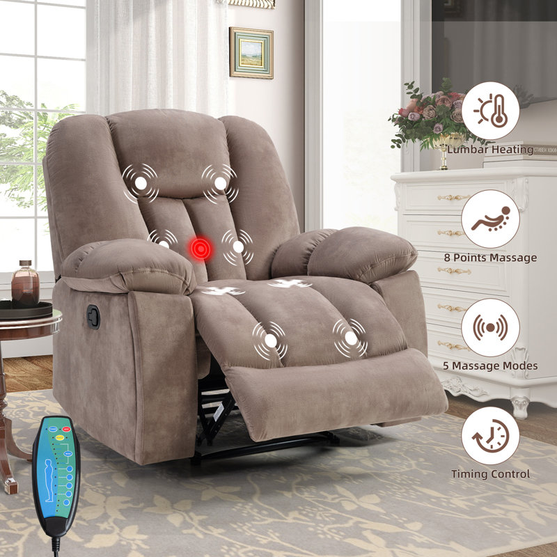  41.34''Wide Modern Microfiber Heated Massage Manual Recliner With Hidden Cup Holders, Brown
