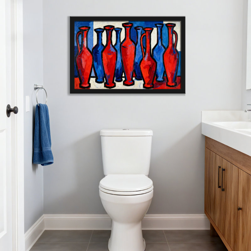 Vases rouges et bleus disposés en rangées, H 16 po x l 24 po, Toile tendue, Ne s’applique pas