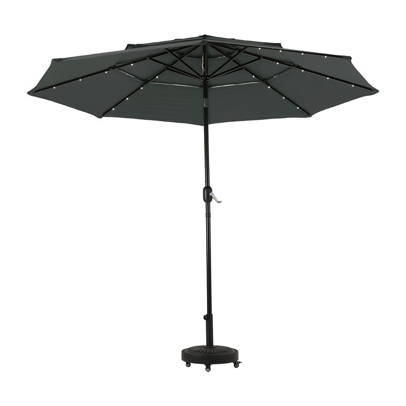 Rolanda 289.5cm Lighted Market Parasol with Crank Lift , Counter Weights Included, Dark Grey