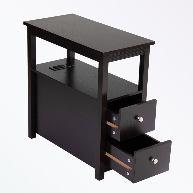 Table de bout avec station de charge USB, 2 tiroirs et tablette ouverte
