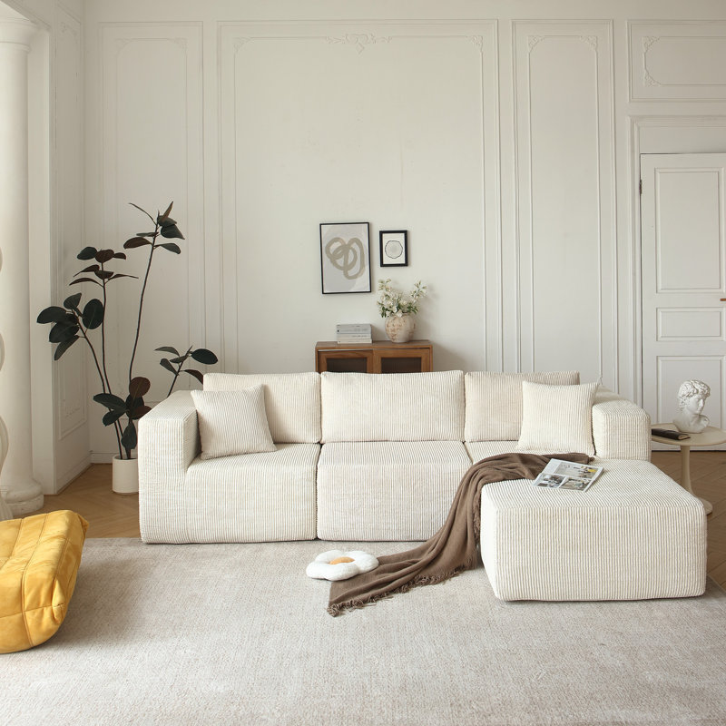 H613, canapé modulaire Mid-Century moderne en forme de L beige, option méridienne et canapé-lit, beige pour le salon,
