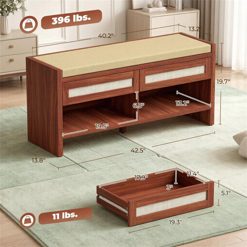 Banc à chaussures brun avec assise rembourrée