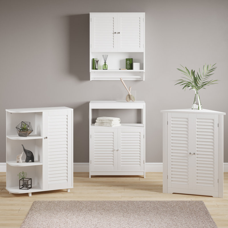 Storage Cabinet with Double Doors - Freestanding Kitchen, Laundry Room, or Restroom Organizer with Cupboard and Open Shelf by Lavish Home (White)