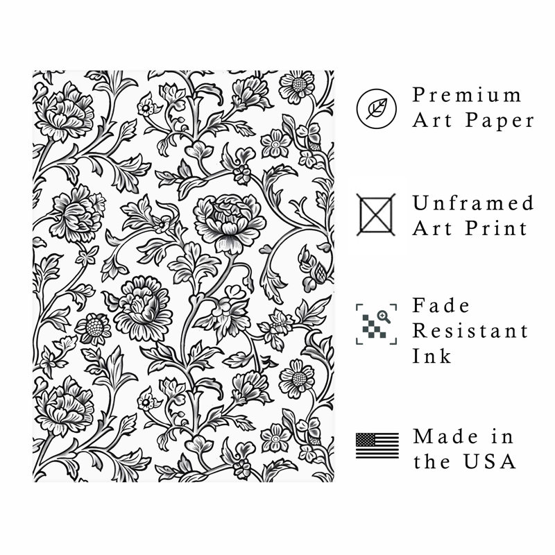 «Botanical Damask Flowers & Plants VI», reproduction d'art moderne sans cadre, H 14 po x l 11 po