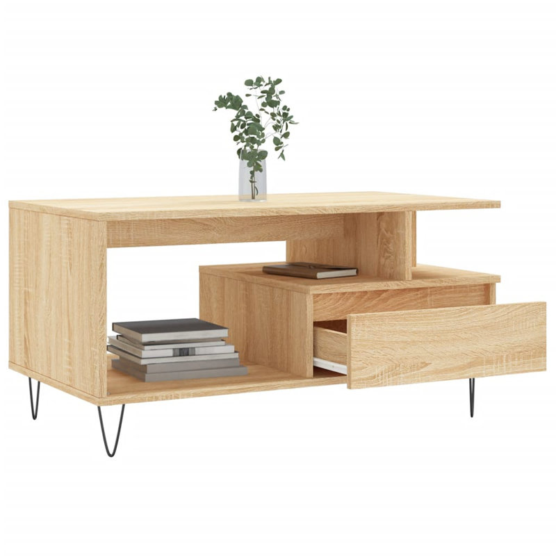 Narcis Four Leg Coffee Table with Storage, Brown Oak