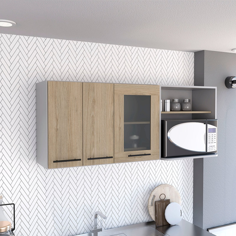 Armoire murale, double porte, armoire en verre, support en pin clair